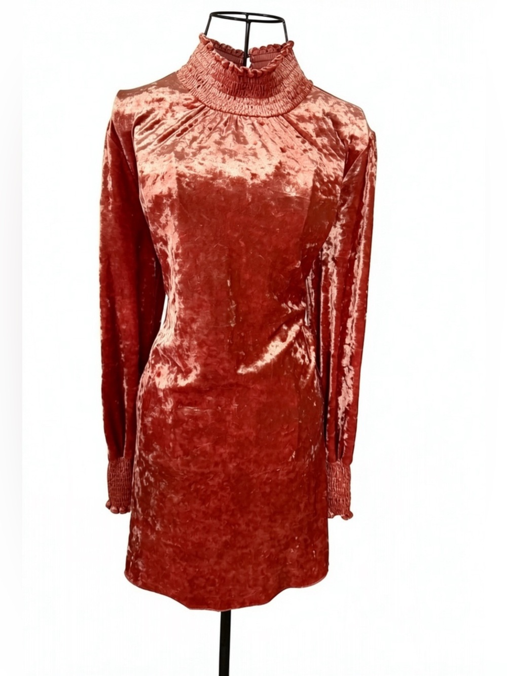 NWOT Ali & Jay Crushed Velvet Mock Neck Mini Dress Rust Orange L